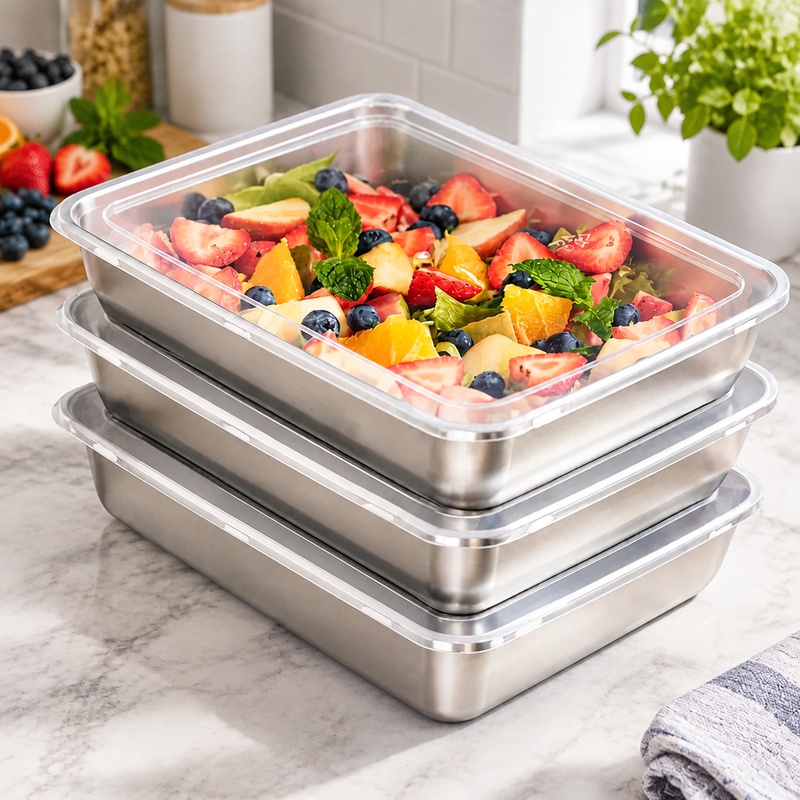 Kitchen Gadgets Organizer - Triple Pack Stainless Steel Food Containers