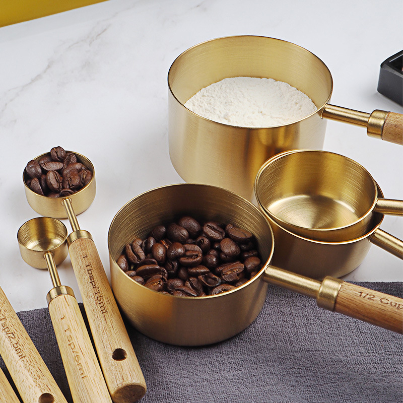 4/8pcs Wooden Gold Measuring C - Kitchen Gadgets Gold review and price